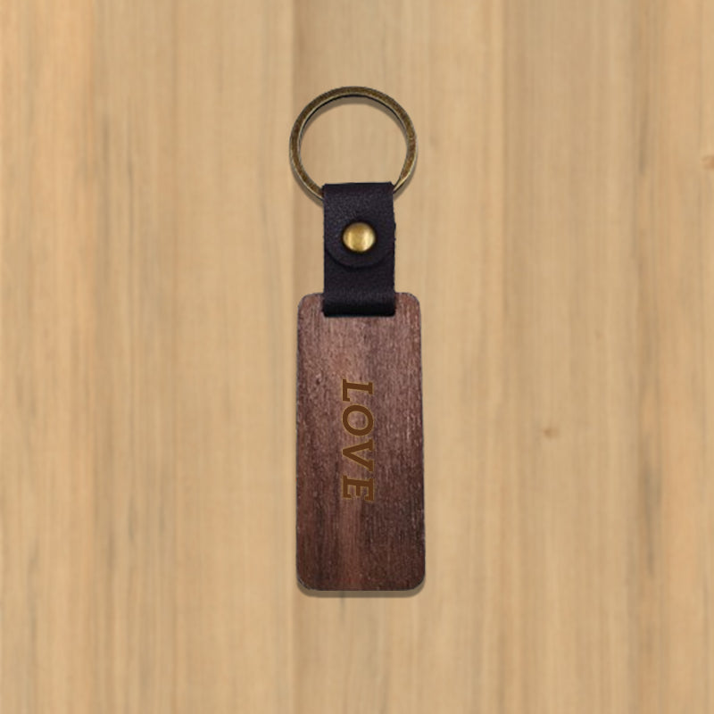 Blank Wooden Leather Keychain
