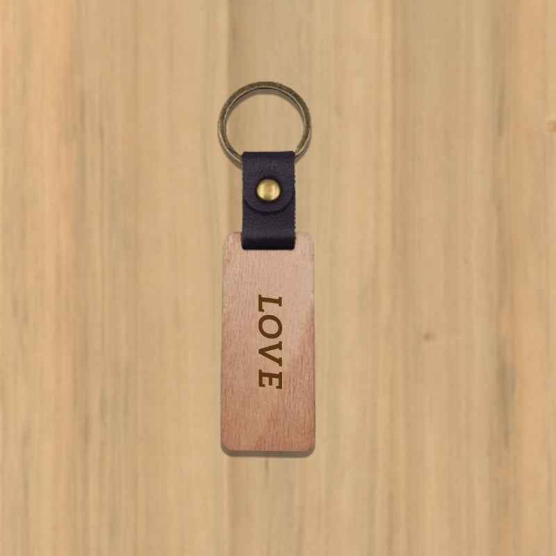 Blank Wooden Leather Keychain