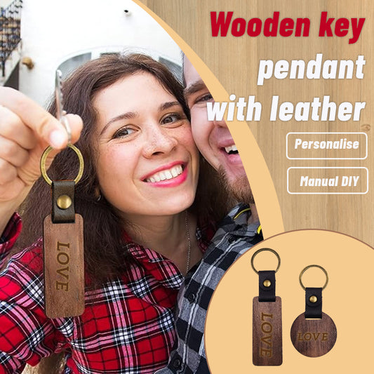 Blank Wooden Leather Keychain