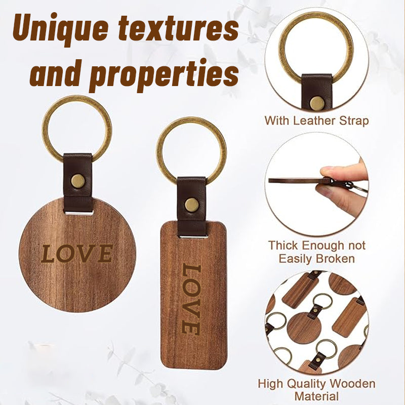 Blank Wooden Leather Keychain
