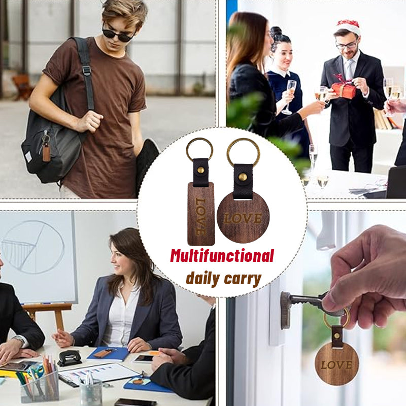 Blank Wooden Leather Keychain