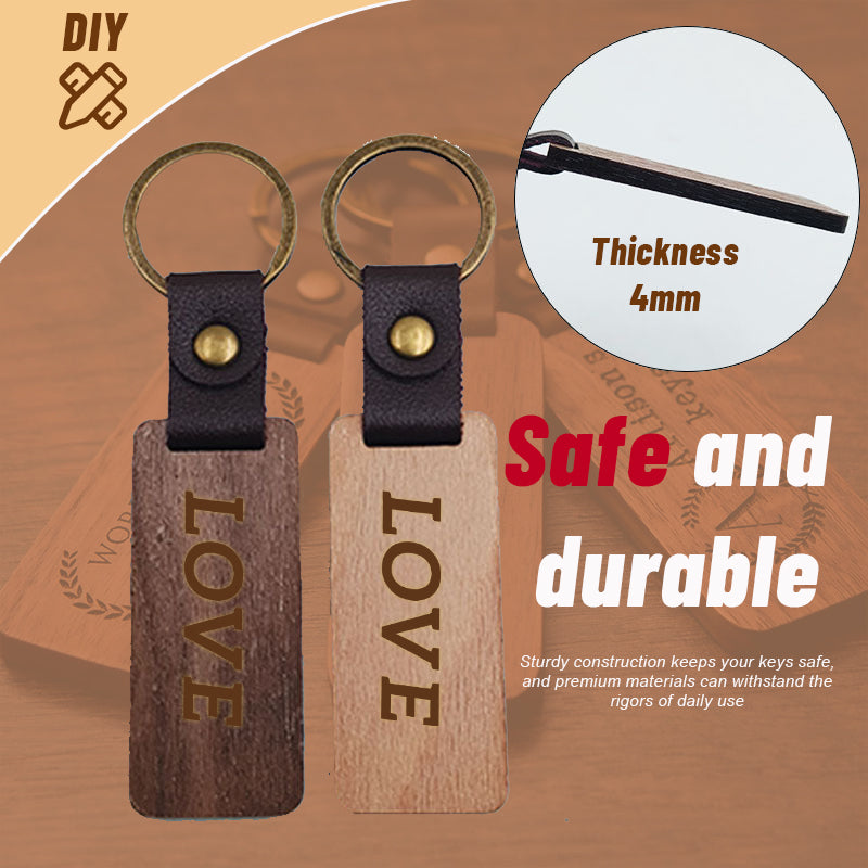 Blank Wooden Leather Keychain