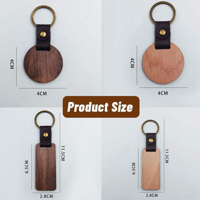 Blank Wooden Leather Keychain