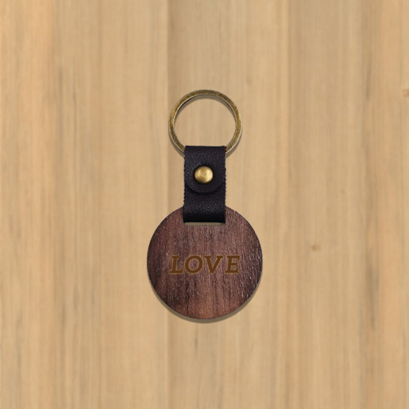 Blank Wooden Leather Keychain